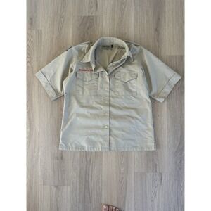 Vintage Boy Scouts Of‎ America Button Up Uniform Shirt Ladies M Pockets Beige